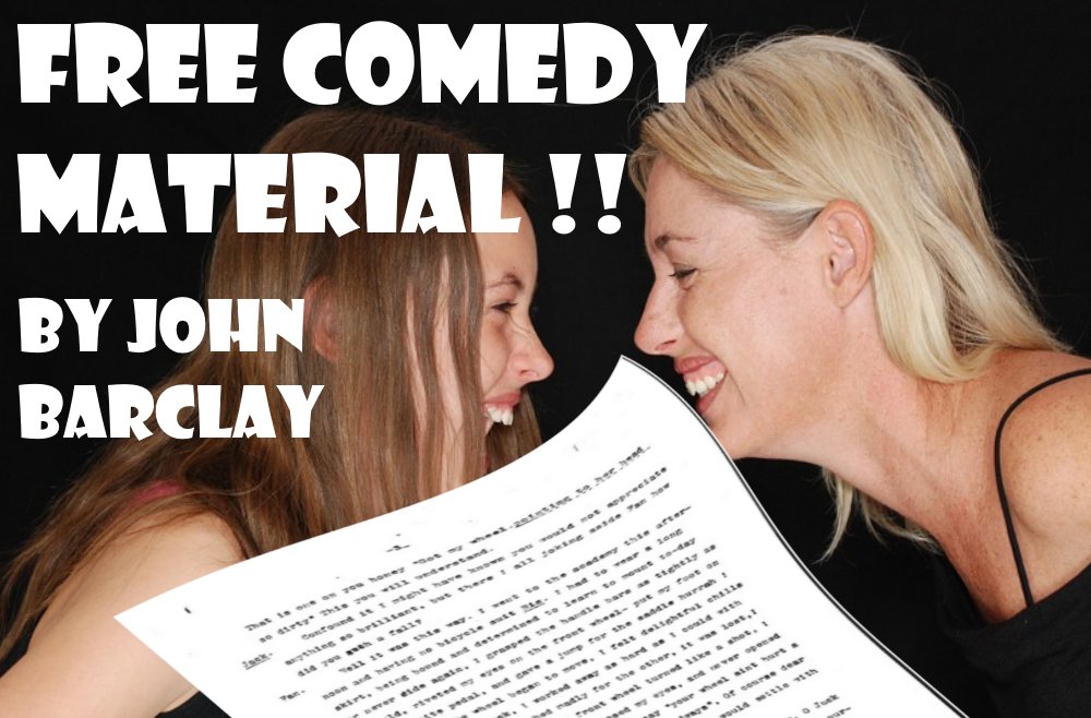 Two women laughing at John Barclay's script.