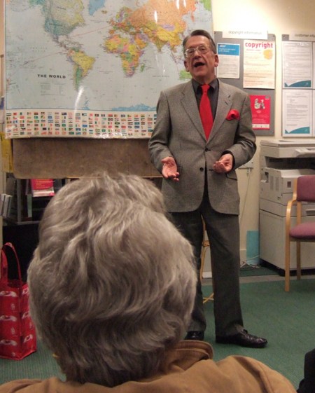 Giving a talk at Mickleover Library, Derby in 2014